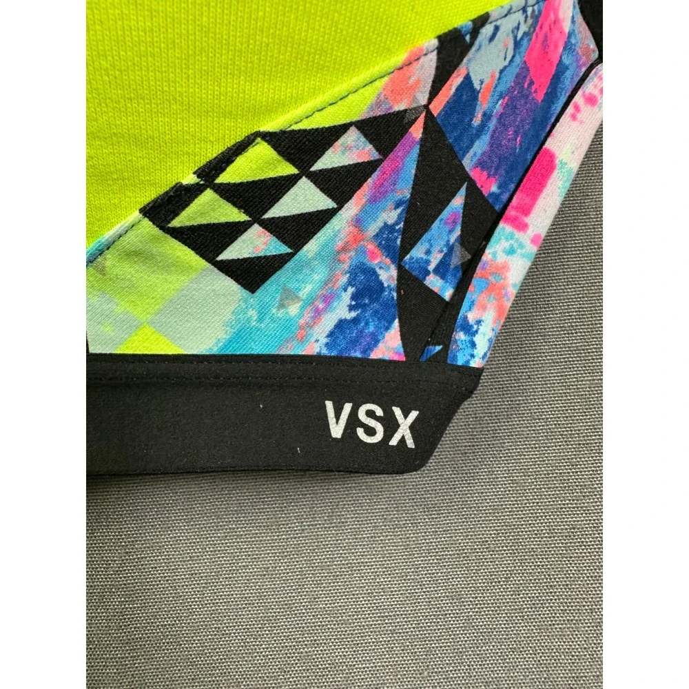VSX Victoria's Secret‎ Neon Yellow Front Zip Racerback Sports Bra Geometric 34B